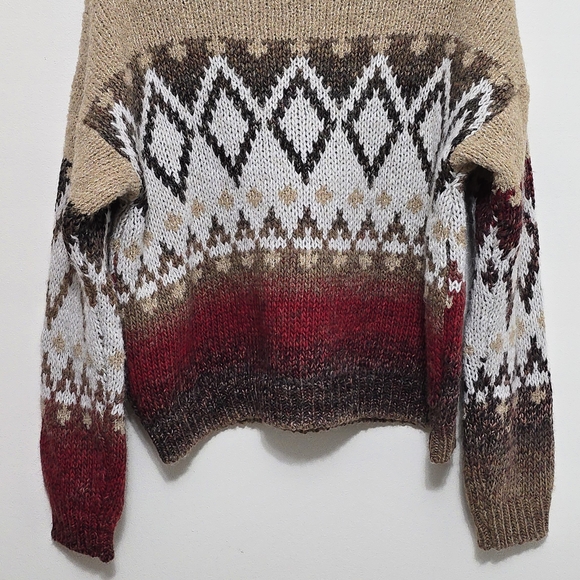 NWT Elsamanda Sweater Sz L Alpaca Wool Blend Boucle Aztec Fairisle Made in Italy - Picture 3 of 14